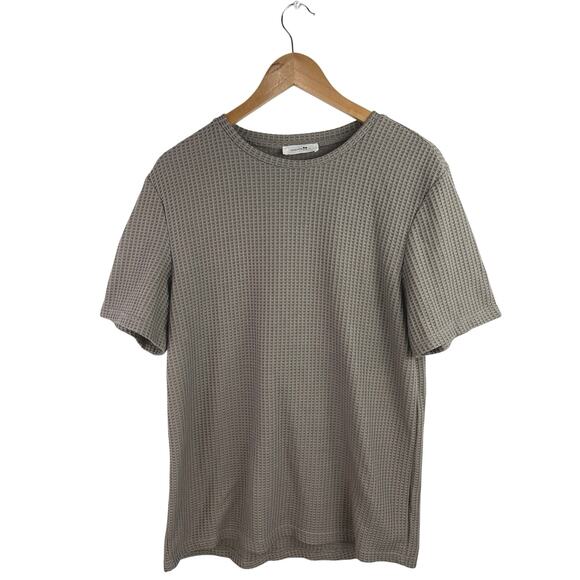 Chamkprl Mens Beige Waffle Knit Short Sleeve Basic Casual T Shirt Tee Top Size L - Picture 1 of 5